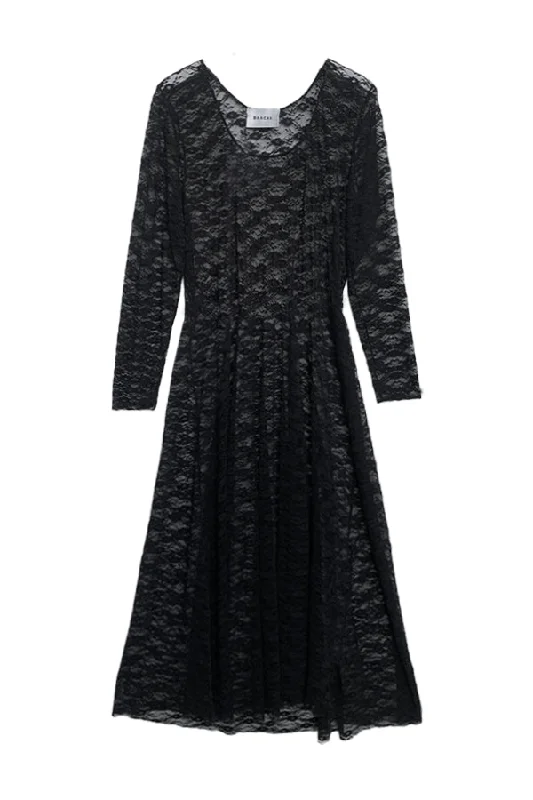 Sheer Lace Mesh Dress- Black