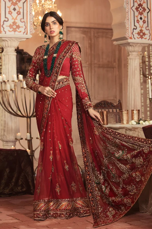 Royal Deep Red Saree Bridal Pakistani Dress #BS739