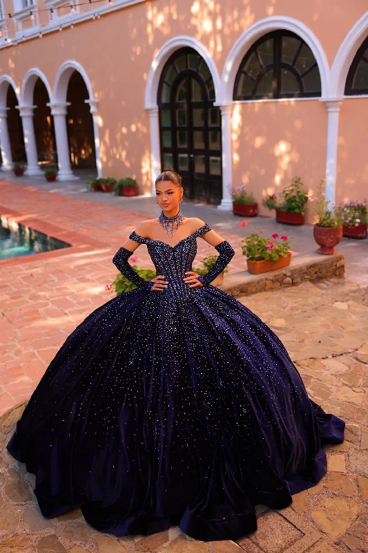 Amarra 54257 Long Ball Gown Beaded Velvet Quinceanera Dress