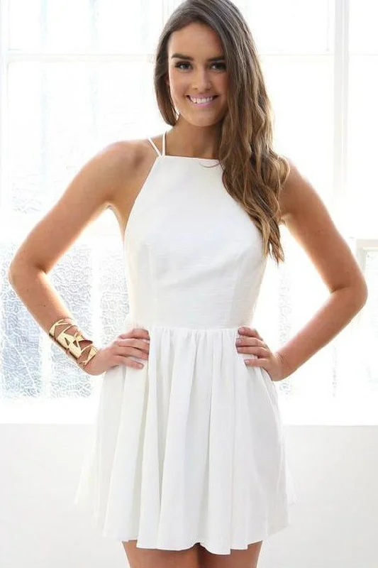 Simple White Spaghetti Straps Prom Dress Open Back Evening Dress Homecoming Dress H1081 Simple White Spaghetti Straps Prom Dress Open Back Evening Dress Homecoming Dress H1081