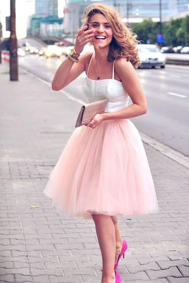 Simple Two Pieces A-line Scoop Spaghetti Straps Tulle Ruffles Short Homecoming Dresses WK942 Simple Two Pieces A-line Scoop Spaghetti Straps Tulle Ruffles Short Homecoming Dresses WK942