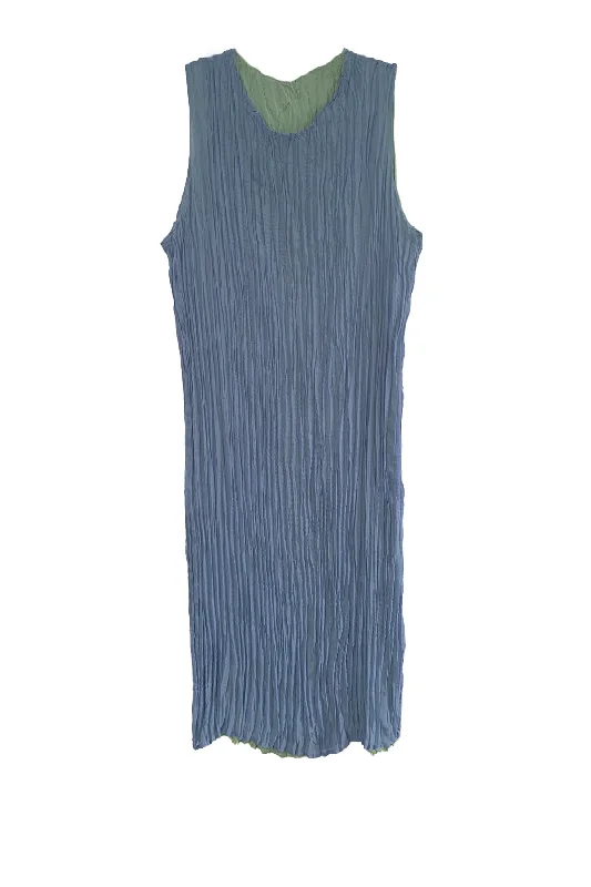 Jaya Pleated Dress- Reversible Blue Green
