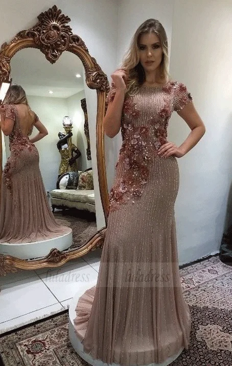 Short Sleeve Prom Dress,Sexy Evening Dress,Women Formal Dress