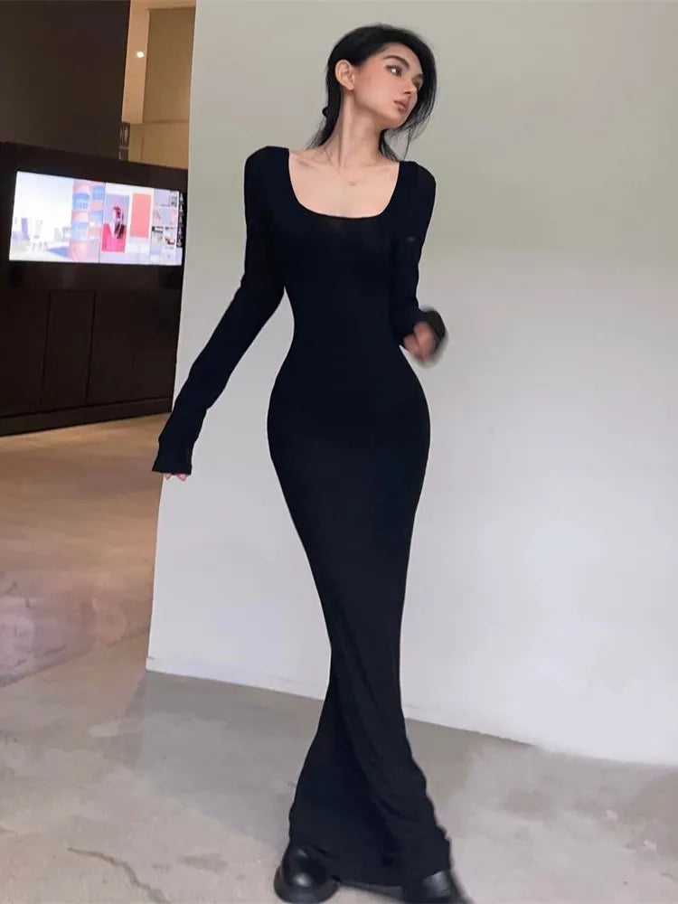 QWEEK Y2K Sexy Black Dress Women Vintage Wrap Slim Bodycon Long Dresses Party Evening Square Collar 2023 Fashion Spring Outfits QWEEK Y2K Sexy Black Dress Women Vintage Wrap Slim Bodycon Long Dresses Party Evening Square Collar 2023 Fashion Spring Outfits