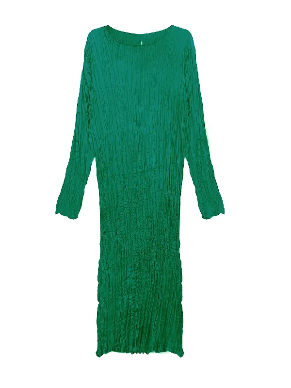 Lynda Reversible Satin Pleated Dress- Emerald