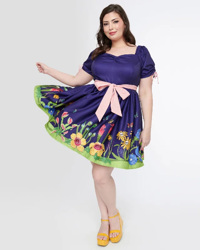Unique Vintage 1950s Purple Carnivorous Plants Dakota Flare Dress | Purple Carnivorous Plants Unique Vintage 1950s Purple Carnivorous Plants Dakota Flare Dress | Purple Carnivorous Plants