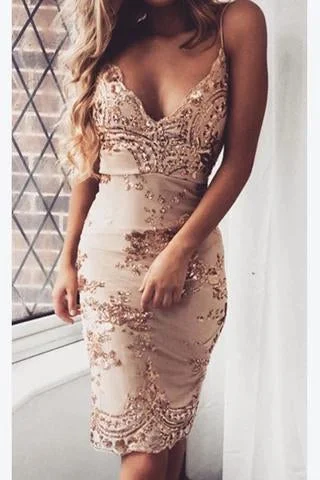 Sexy Mermaid Rose Gold Spaghetti Straps Knee Length Homecoming Dresses with Lace H1184 Sexy Mermaid Rose Gold Spaghetti Straps Knee Length Homecoming Dresses with Lace H1184