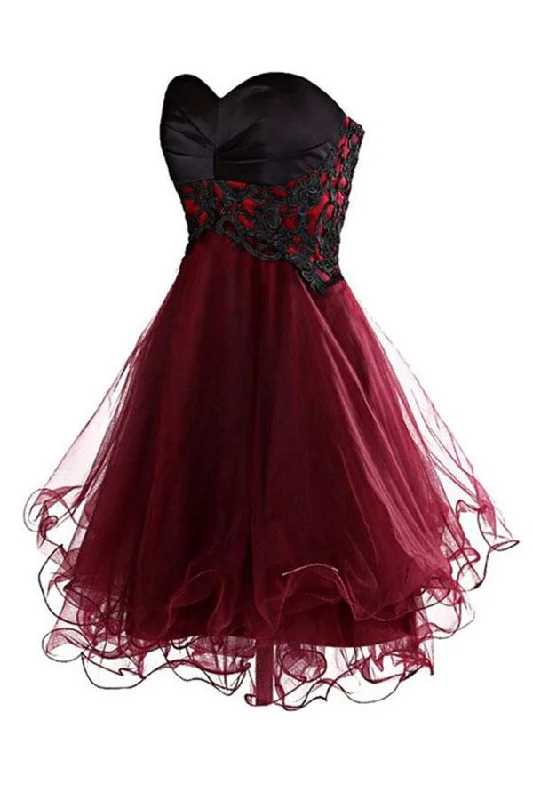Lovely Cute Appliques Burgundy Sweetheart Organza Lace up Short Homecoming Dress WK689 Lovely Cute Appliques Burgundy Sweetheart Organza Lace up Short Homecoming Dress WK689