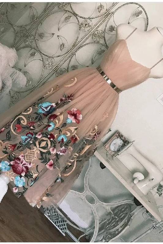Spaghetti Straps Tea Length Short Prom Dress Dusty Pink Cute Homecoming Dresses H1020 Spaghetti Straps Tea Length Short Prom Dress Dusty Pink Cute Homecoming Dresses H1020