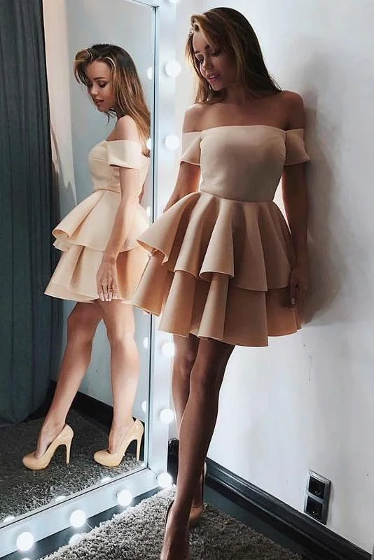 Mini Short A-line Off the Shoulder Above Knee Short Sleeve Prom Dress Cocktail Dresses H1018 Mini Short A-line Off the Shoulder Above Knee Short Sleeve Prom Dress Cocktail Dresses H1018