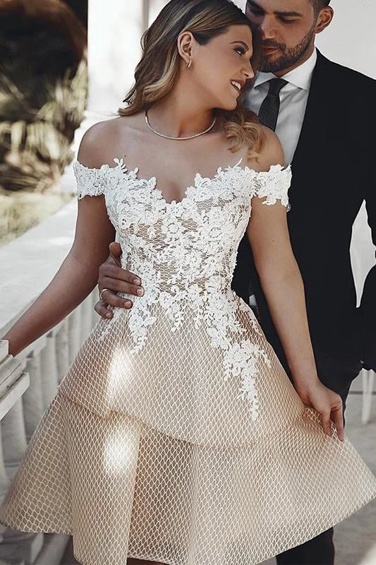 Unique Off the Shoulder Appliques Sweetheart Homecoming Dresses Short Dance Dresses H1346 Unique Off the Shoulder Appliques Sweetheart Homecoming Dresses Short Dance Dresses H1346