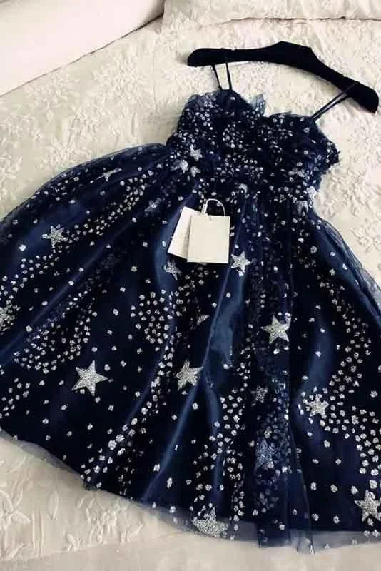 Spaghetti Straps Navy Blue Tulle Sweetheart Homecoming Dresses Short Prom Dresses WK755 Spaghetti Straps Navy Blue Tulle Sweetheart Homecoming Dresses Short Prom Dresses WK755