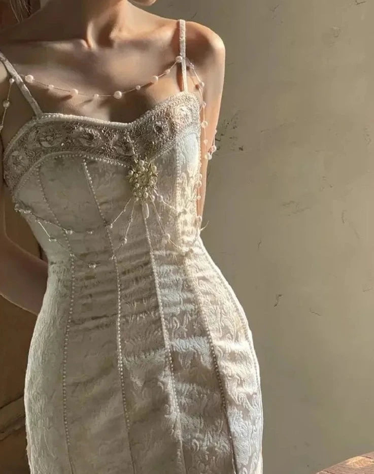 Getadme Summer Women Gorgeous Party Mermaid Prom Dress Spaghetti Strap Pearl Beading Ruffles Dress Feminine Backless Trumpet Long Dress Getadme Summer Women Gorgeous Party Mermaid Prom Dress Spaghetti Strap Pearl Beading Ruffles Dress Feminine Backless Trumpet Long Dress