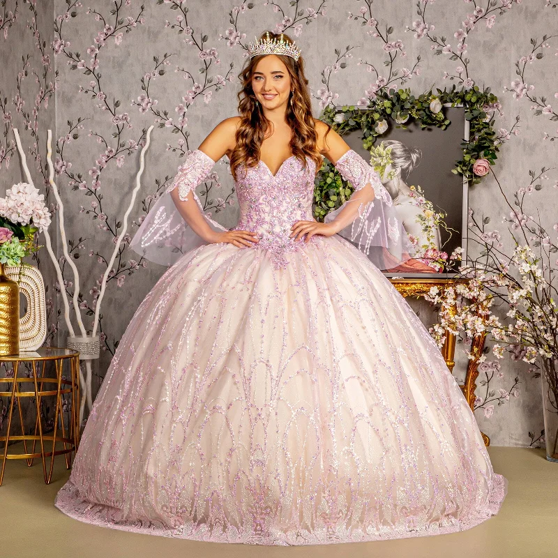 Long Quinceanera Dress Detachable Sleeves Ball Gown