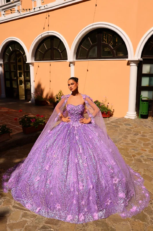 Amarra 54248 Long Glitter Ball Gown Detachable Cape Quinceanera Dress