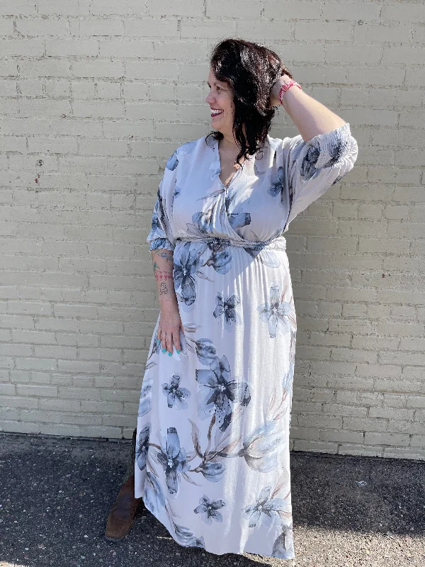 3/4 Sleeve Floral Maxi Dress Elegant Tiered Maxi Dress