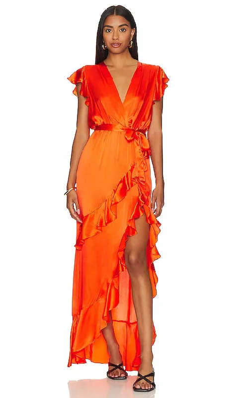 Amanda Uprichard Johanna Maxi Dress in Orange Stylish Button-Up Maxi Dress