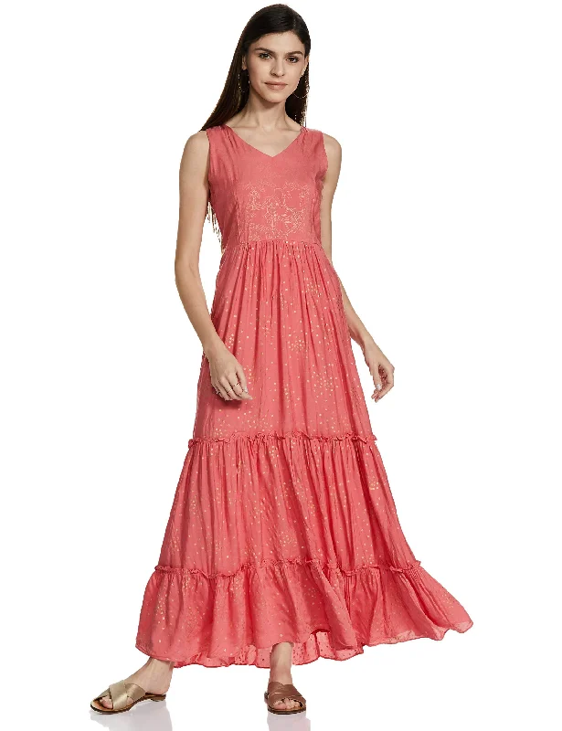 AND Women's Rayon A-Line Maxi Dress (L.Pink) Comfortable Satin Maxi Dress