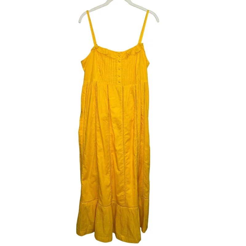 Anthropologie Maeve NEW Yellow Pintuck Button Front Maxi Dress Size 14 Petite Trendy A-Line Maxi Dress