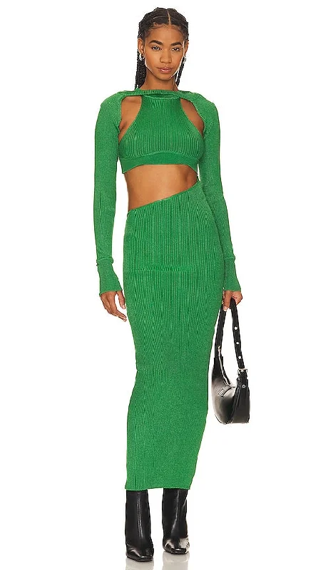 Baobab Alora Cut Out Maxi Dress in Dark Green Trendy Short Sleeve Maxi Dress