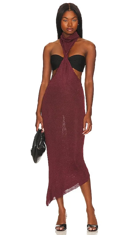 Baobab Mendra Cut Out Maxi Dress in Rust Cozy Open-Back Maxi Dress