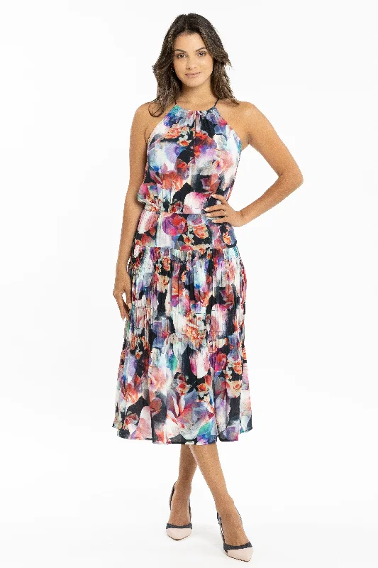 Bel Vestito Halter Shirred Maxi Dress Elegant Maxi Dress with Pockets
