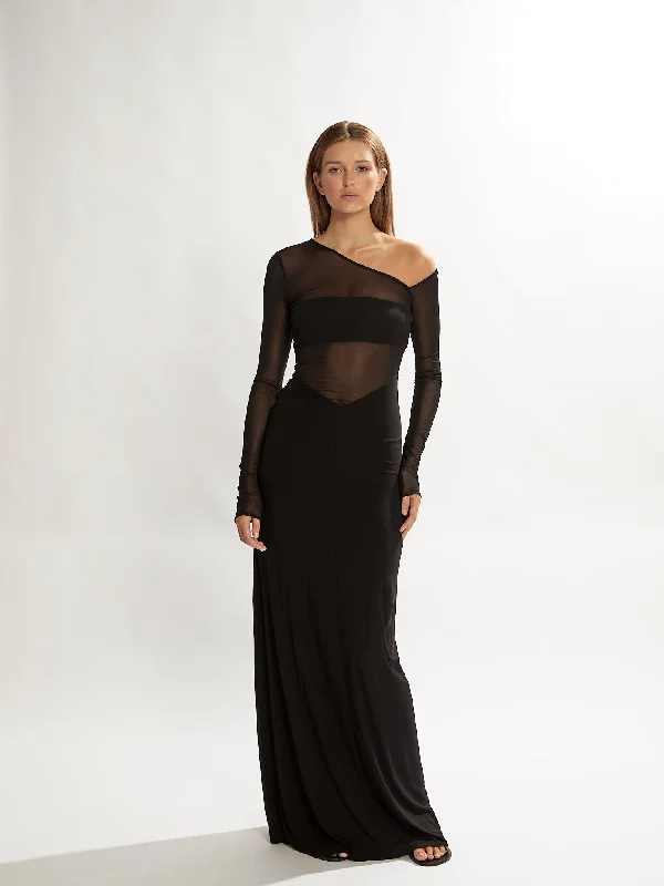 Blane Mesh Maxi Dress Black Stylish Button-Up Maxi Dress