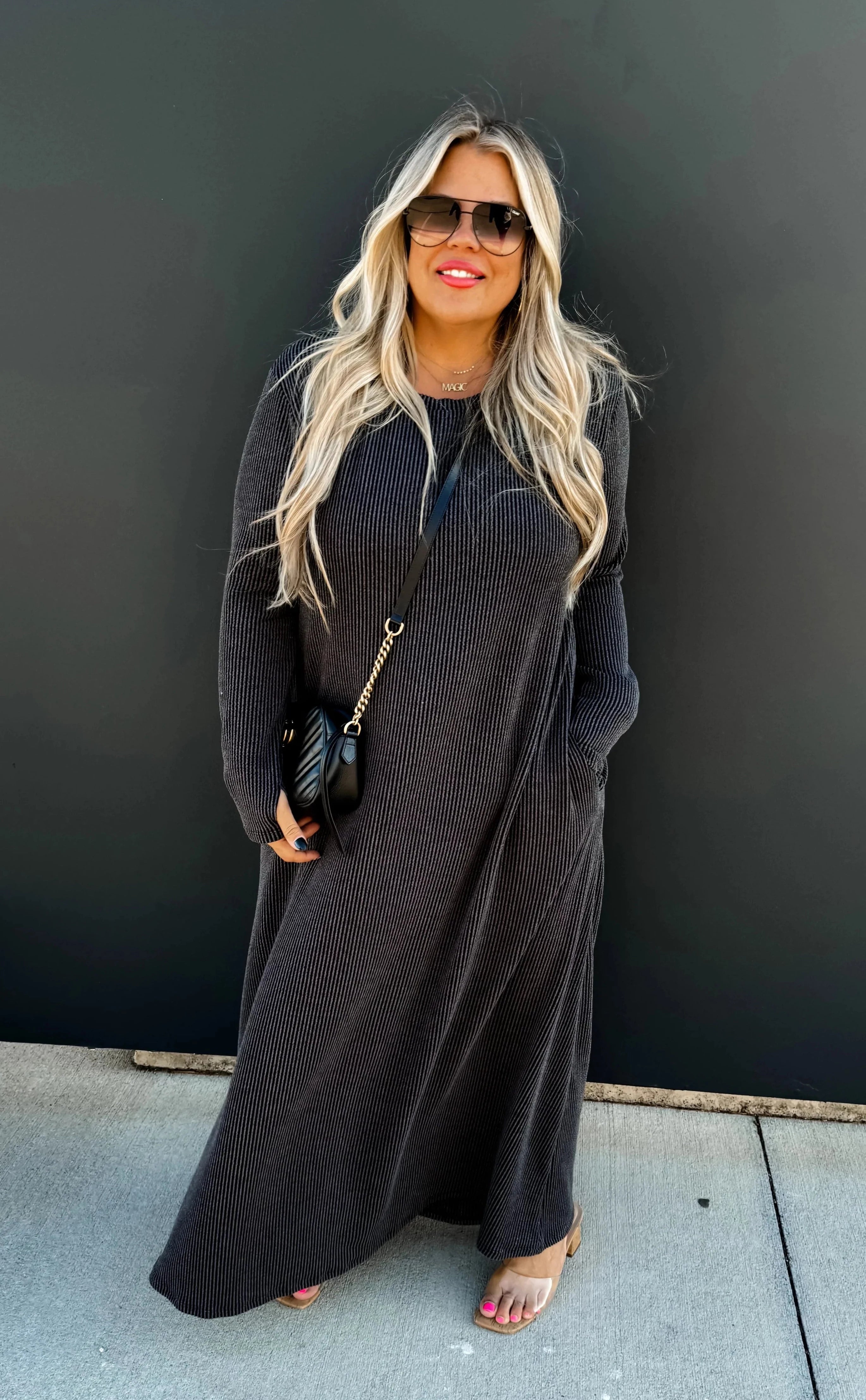 Blakeley Ribbed Maxi Dress - Black Trendy Satin Maxi Dress