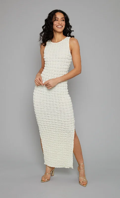 Cream Popcorn Maxi Dress Elegant Tiered Maxi Dress