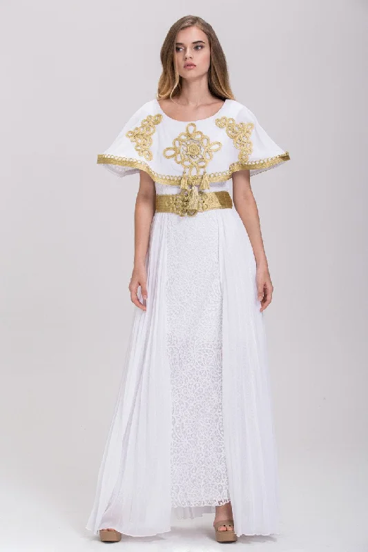 Mina Al Sheikhly - Ramadan Empress White and Gold  Chiffon Maxi Dress Stylish Empire Waist Maxi Dress