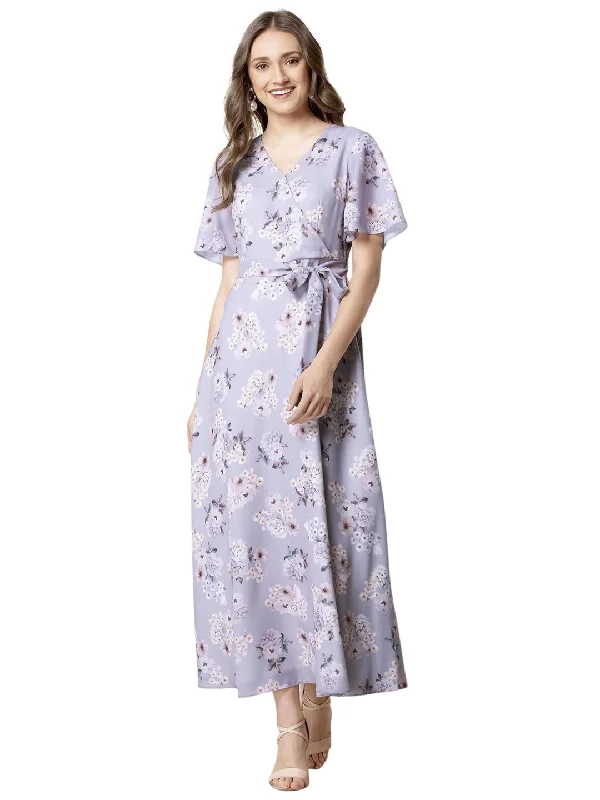 FabAlley Women's Georgette a-line Maxi Dress (Purple) Stylish One-Shoulder Maxi Dress