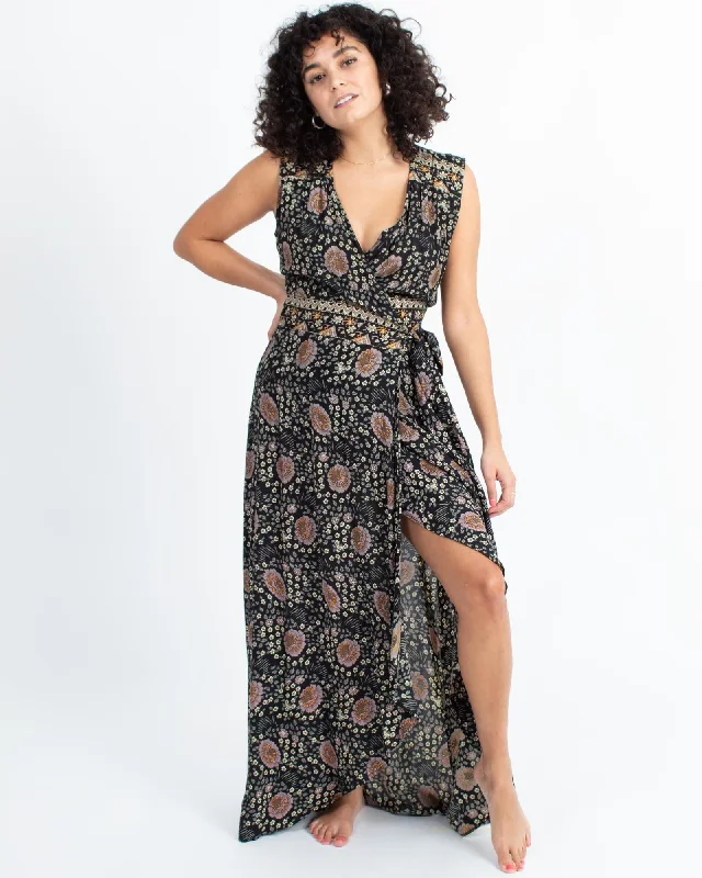 Floral Wrap Maxi Dress Stylish V-Neck Maxi Dress