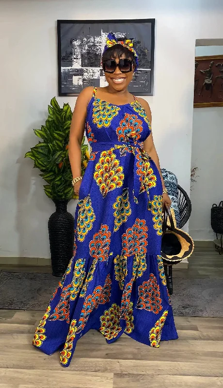 Jerusalema African print Maxi dress (Multicolor) Fashionable Open-Back Maxi Dress