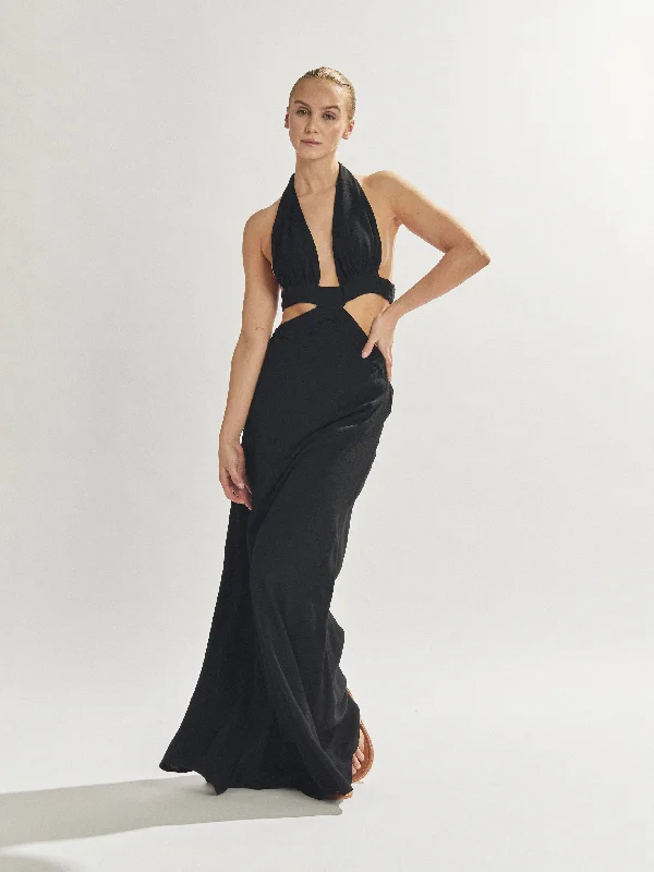 Jeska Maxi Dress Black Elegant Maxi Dress with Belt