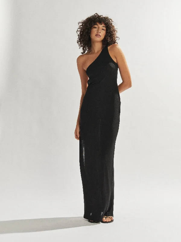 Katie One Shoulder Maxi Dress Black Fashionable Asymmetrical Maxi Dress