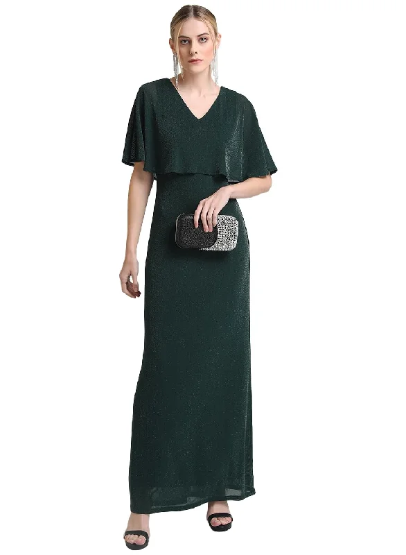 Kazo Women's Polyester Fit and Flare Maxi Dress (Green) Cozy Knit Maxi Dress