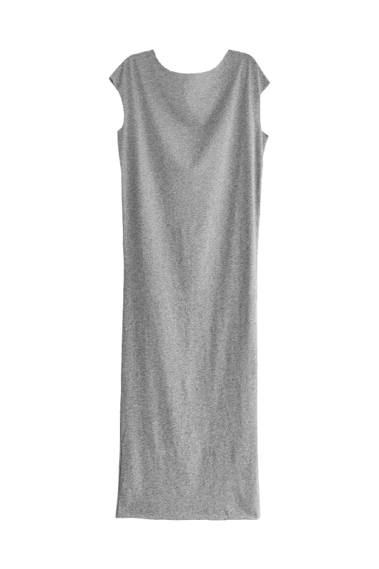 LASER T MAXI DRESS LIGHT GREY MARLE Elegant Maxi Dress with Ruffles