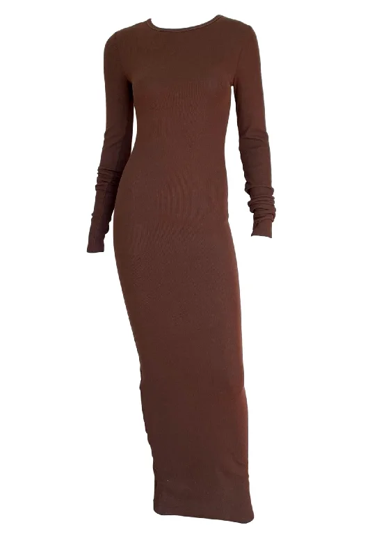 Long Sleeve Crewneck Maxi Dress Fashionable Maxi Dress with Fringe