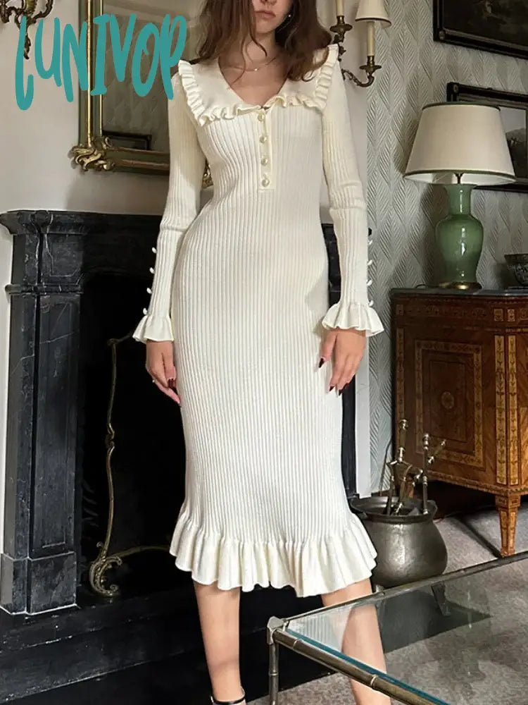 Lunivop Ladies High Waist Ruffled Maxi Dresses For Women Autumn Winter Knitted Slim Long Dress Women's Vintage Dress Woman Retro Elegant Elegant Silk Maxi Dress Lunivop Ladies High Waist Ruffled Maxi Dresses For Women Autumn Winter Knitted Slim Long Dress Women's Vintage Dress Woman Retro Elegant Elegant Silk Maxi Dress