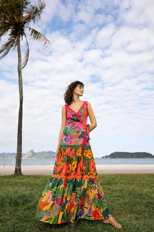 Mixed Painted Toucans Maxi Dress Elegant Boho Maxi Dress