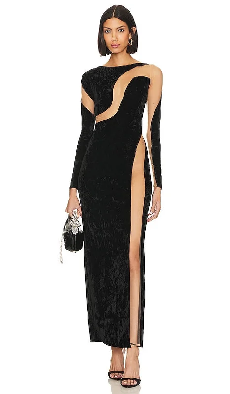 NBD Fareena Maxi Dress in Black Trendy A-Line Maxi Dress