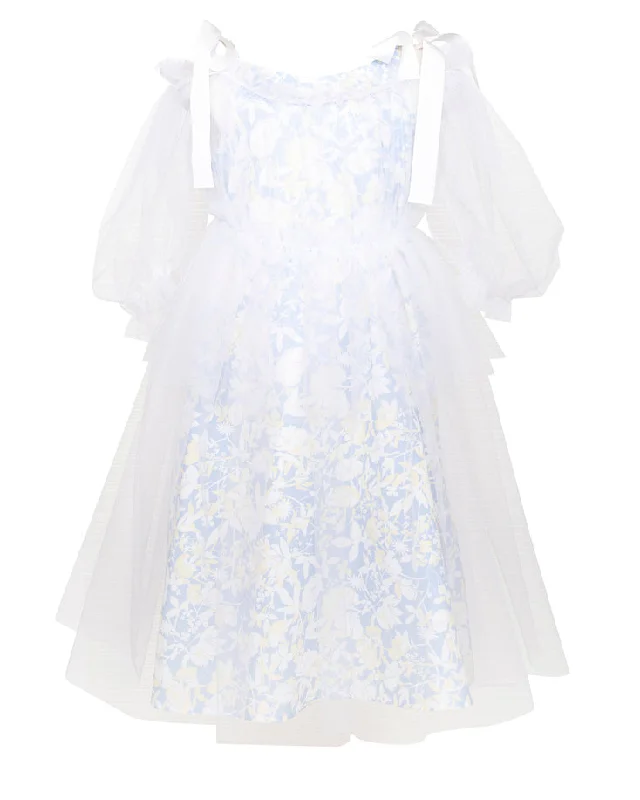 PAADE MODE "RETURN TO NATURE" Tulle Maxi Dress Anemone in Blue and White Elegant Maxi Dress with Slit PAADE MODE "RETURN TO NATURE" Tulle Maxi Dress Anemone in Blue and White Elegant Maxi Dress with Slit