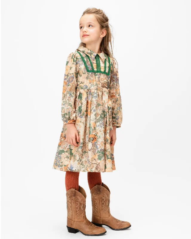 PAADE MODE "WINTER MEADOW" Cotton Blossom Petals Maxi Dress in Brown Trendy Fit-and-Flare Maxi Dress