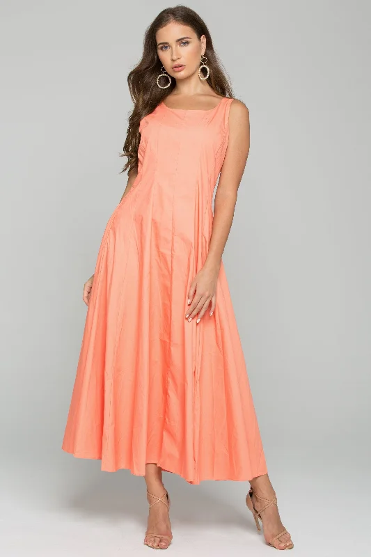 Peach Cotton Square Neckline A-Line Maxi Dress Trendy A-Line Maxi Dress