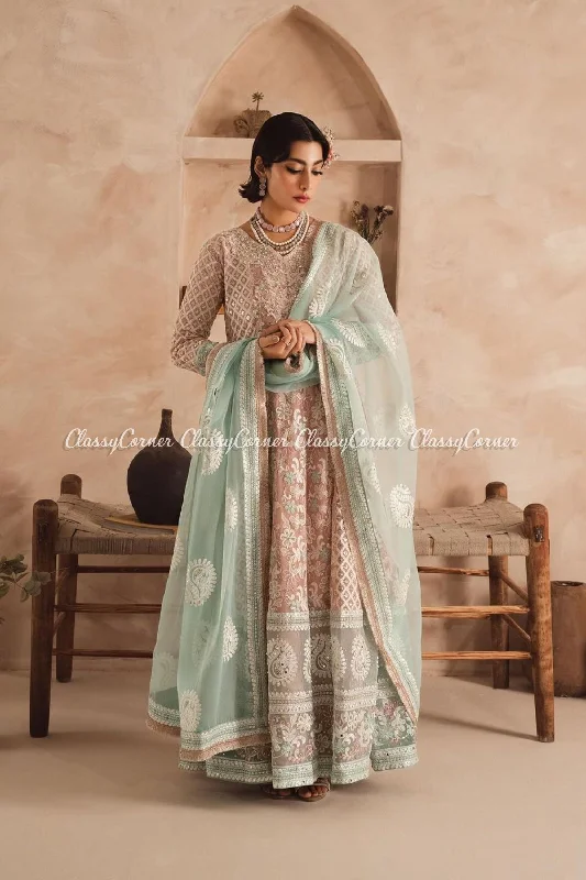 Pink Mint Pakistani Maxi Dress Comfortable Casual Maxi Dress