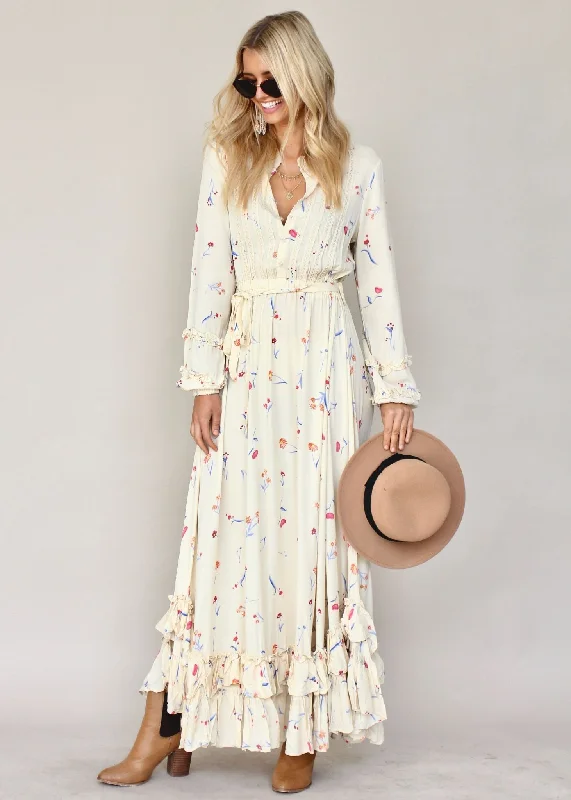 Roxanne Maxi Dress w/ Tie - Atlas Fashionable Off-Shoulder Maxi Dress