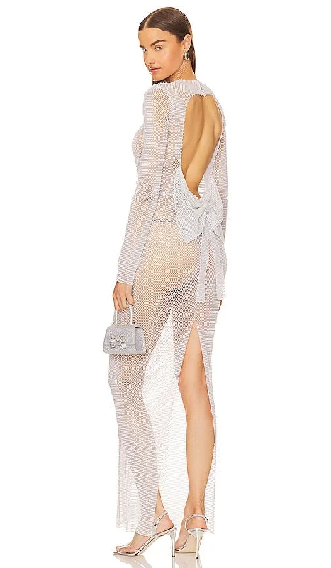 Santa Brands Maxi Dress With Bow in White Comfortable Ruffle Maxi Dress