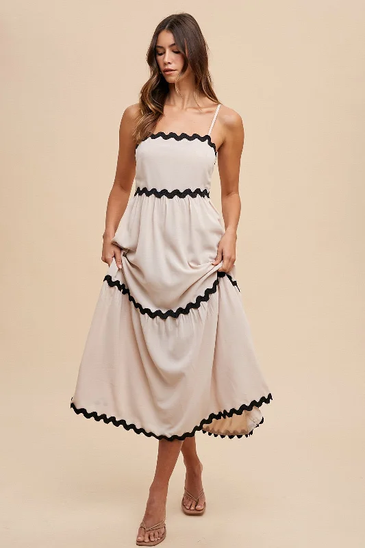 Scallop Trim Maxi Dress Natural Cozy Maxi Dress with Slit