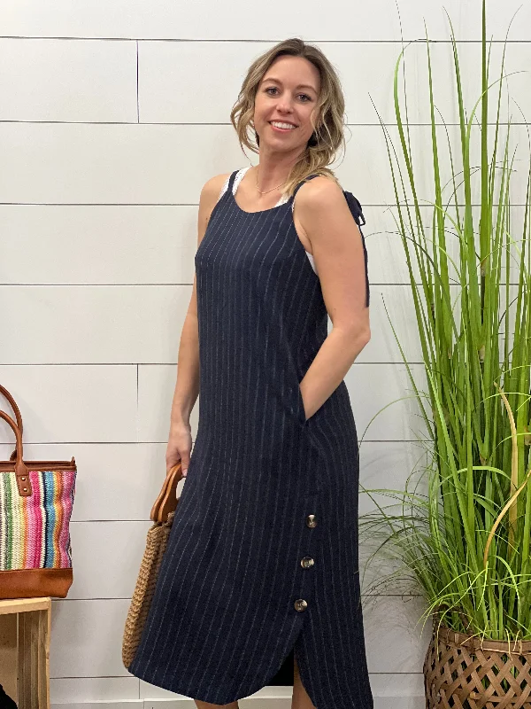 Sleeveless String Strap Maxi Dress W/ Side Buttons Comfortable Fitted Maxi Dress