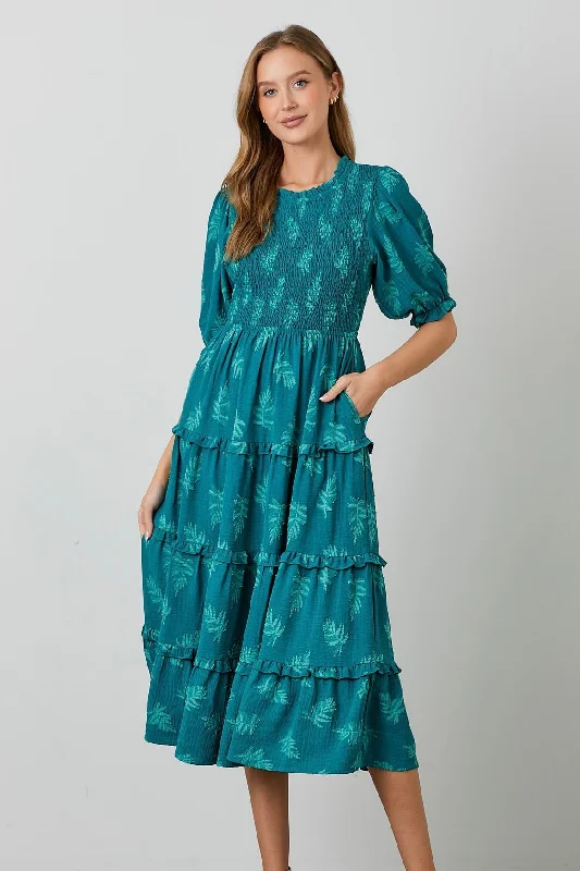 Smocked Bodice Tiered Maxi Dress Elegant Pleated Maxi Dress